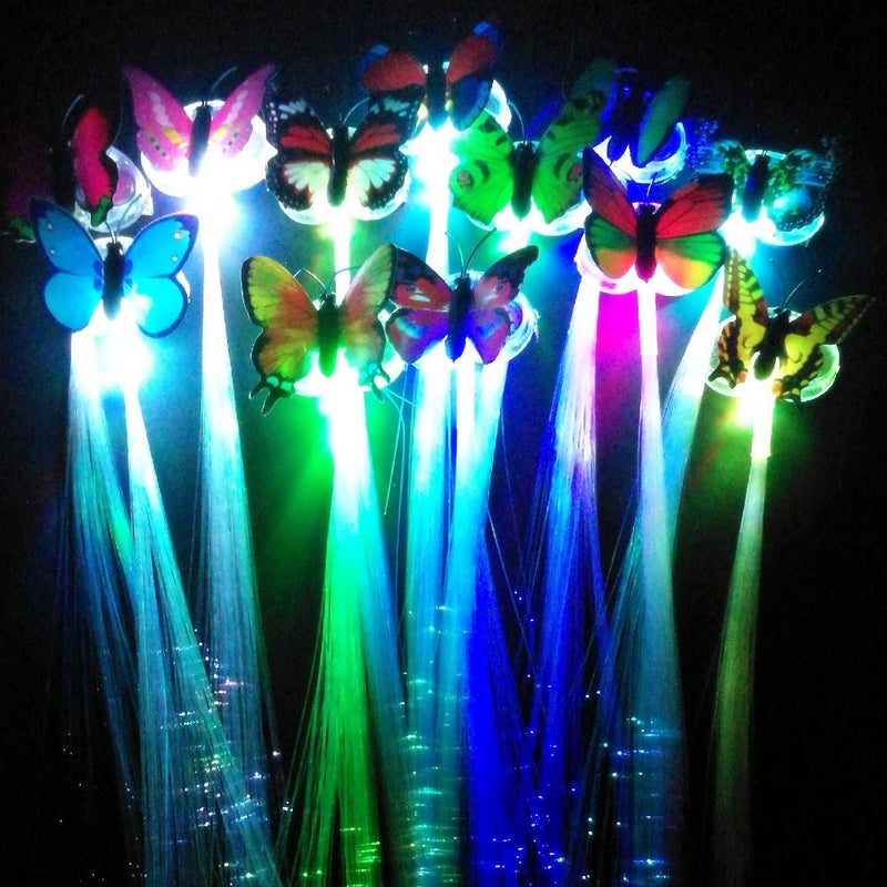 12pcs Butterfly Hair Clips for Kids Party Led light Fiber Optic Hair Braid Barrettes Party Supplies for Girl and Women Party Favors Assorted Color