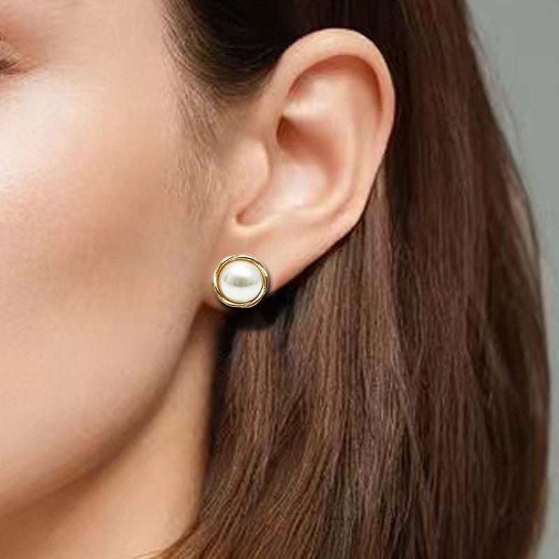 S SUSANN Pearl Earrings for Women dangling 14K Gold Pearl Drop Earrings Stud 5A Diamond Dangle Fashion Elegent Jewelry (10mm twisted gold drop) - Image 5