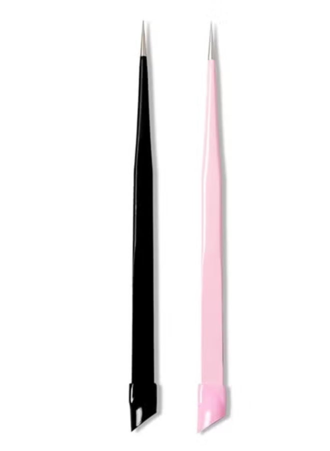 Nail art double-ended tweezers - multi-functional with silicone press, special clippers for sticker diamond decoration, pink precision tweezers, easy to operate detailed nail art tools - Image 1