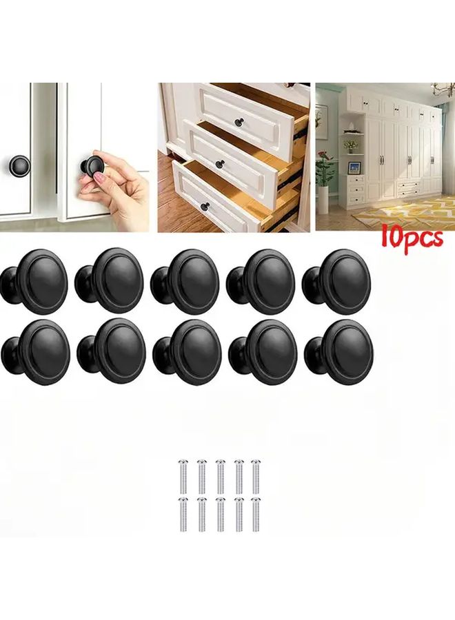 10pcs Black Stainless Steel Cabinet Handles Modern Single Hole Pull Bar Drawer Knobs - Image 1