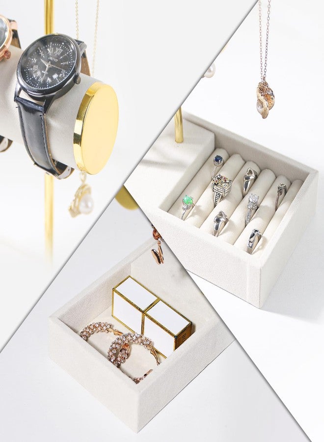 Coward Bracelet Necklace Holder Display, T-Bar Jewelry Holder Stand, Jewelry Organizer with Tray for Necklaces, Bangles, Rings Earrings Watches (Beige Velvet) - Image 2