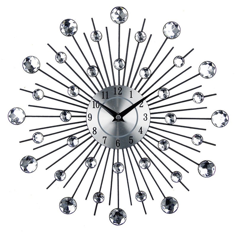 Timelike 3D Crystal Wall Clock - Celebration Decorative Metal Sparkling Bling Diamond-Studded Silver Wall Clock Wall Decor for Kitchen, Living, Room Bedroom - Image 1