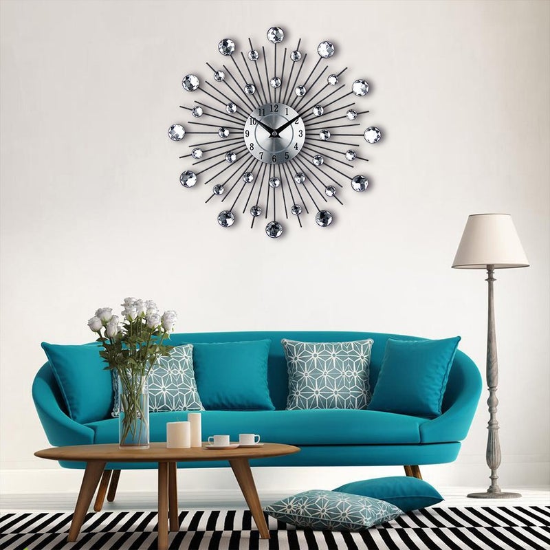 Timelike 3D Crystal Wall Clock - Celebration Decorative Metal Sparkling Bling Diamond-Studded Silver Wall Clock Wall Decor for Kitchen, Living, Room Bedroom - Image 2