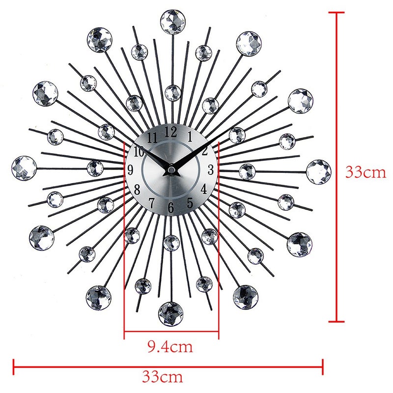 Timelike 3D Crystal Wall Clock - Celebration Decorative Metal Sparkling Bling Diamond-Studded Silver Wall Clock Wall Decor for Kitchen, Living, Room Bedroom - Image 5