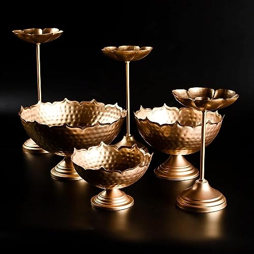FUNTEREST Handcrafted Metal Decorative Bowl Diya Rangoli Bowls for Floating Flowers with T- Light Candles | Diwali Diya Bowl | Decorative Candle Holder for Navratri Puja (Bowl) - Image 2