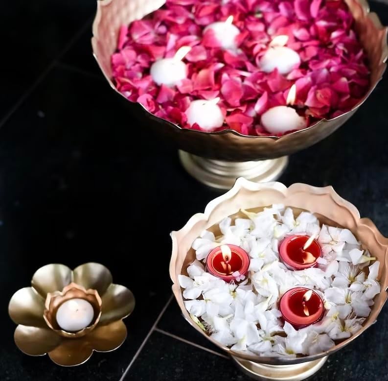 FUNTEREST Handcrafted Metal Decorative Bowl Diya Rangoli Bowls for Floating Flowers with T- Light Candles | Diwali Diya Bowl | Decorative Candle Holder for Navratri Puja (Bowl) - Image 4