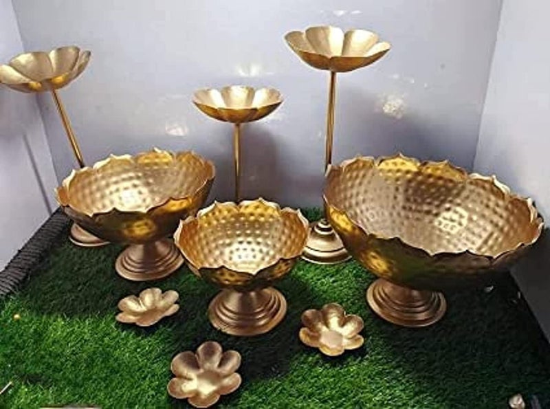 FUNTEREST Handcrafted Metal Decorative Bowl Diya Rangoli Bowls for Floating Flowers with T- Light Candles | Diwali Diya Bowl | Decorative Candle Holder for Navratri Puja (Bowl) - Image 3