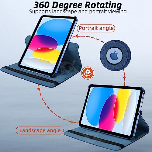 TGK Rotating Cover for Ipad 10Th Gen 10.9 Inch 2022 (A2757 / A2777 / A2696) iPad A16 11.0 inch 2025, Dark Blue 360 Degree Leather Stand Case - Image 3