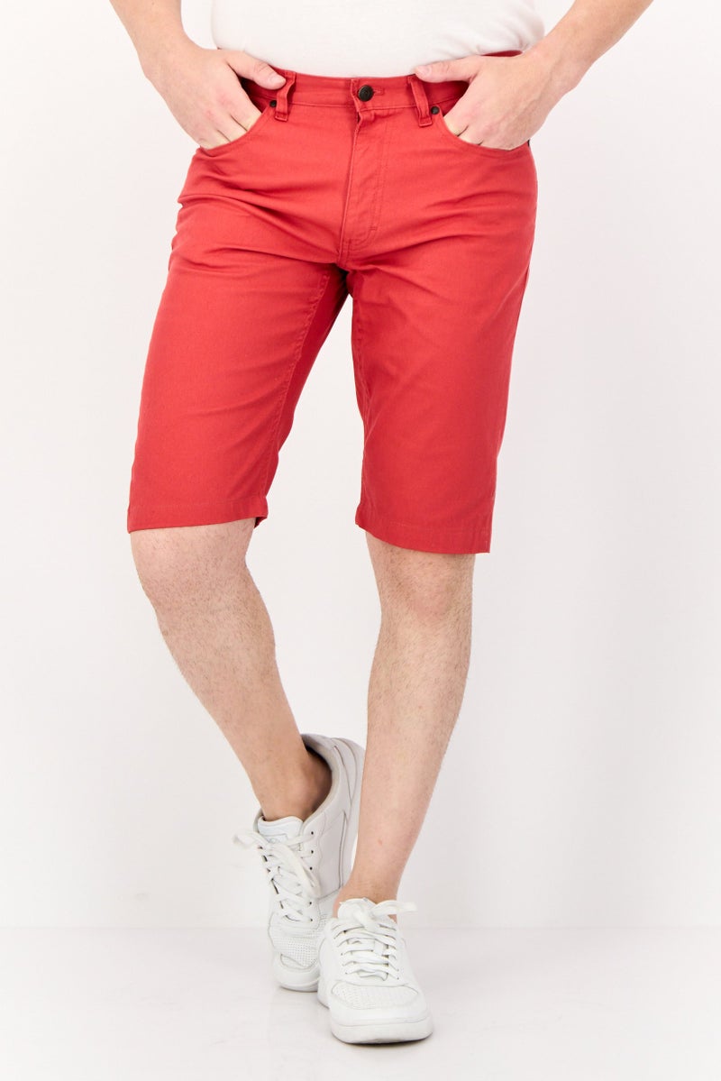 Chaps Men Custom Fit Textured Denim Shorts, Red - Image 1