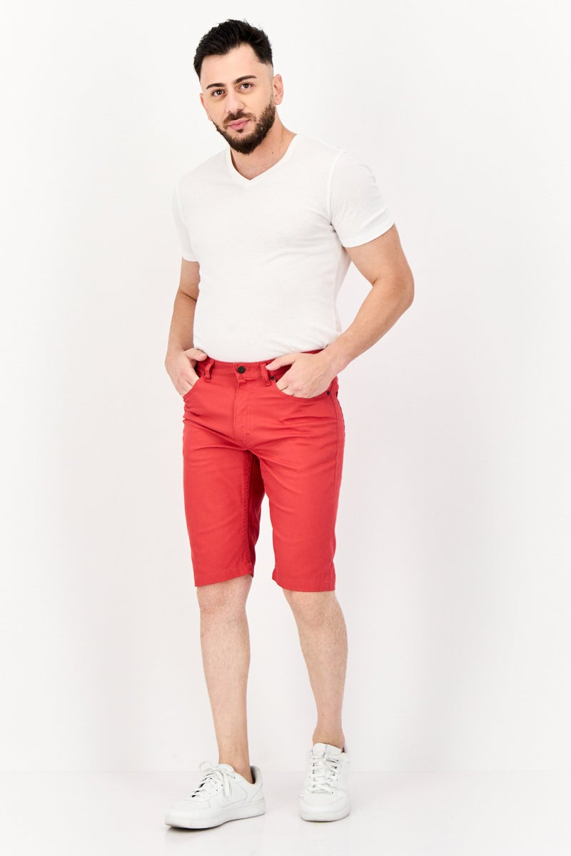 Chaps Men Custom Fit Textured Denim Shorts, Red - Image 4