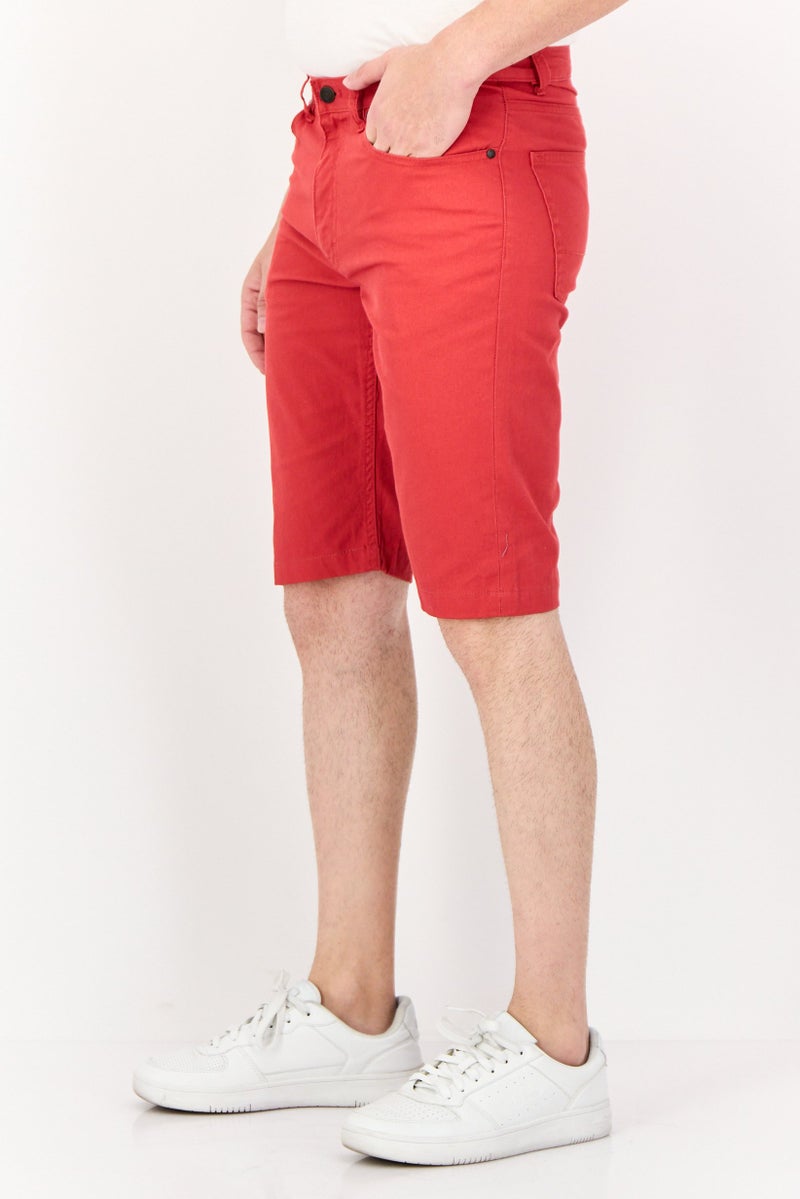 Chaps Men Custom Fit Textured Denim Shorts, Red - Image 2