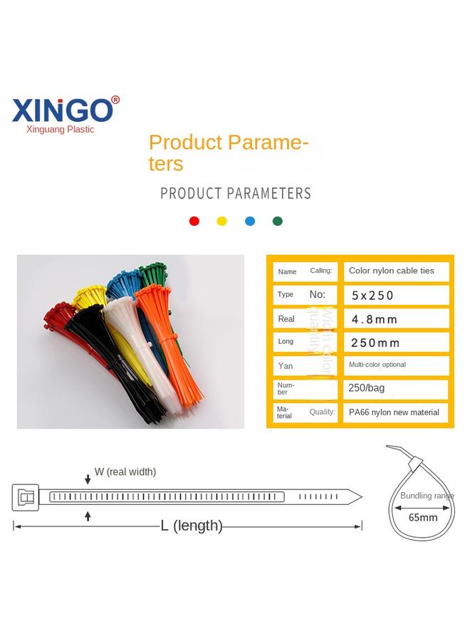 Bluejw Color Cable Tie 5*250mm Red Yellow Blue Green Black Belt 4.8*250 Rolled Belt Self-locking Cable Tie - Image 4