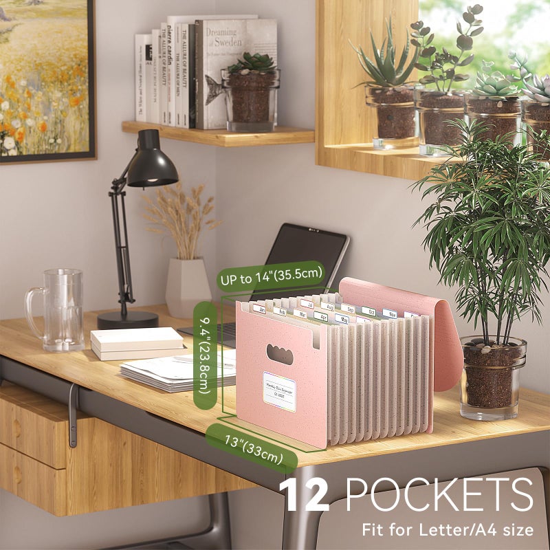 EcoStash Accordion File Organizer, 12-Pocket Wheat Straw Expanding File Folder, Portable Monthly Bill & Tax Receipt Organizer, Letter/A4 Size Document Holder with Colorful Tabs-Strawberry Pink - Image 2