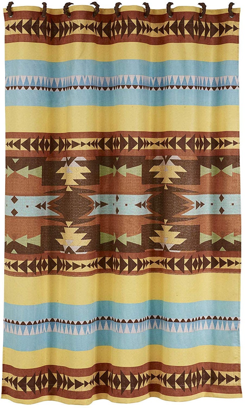 Paseo Road Paseo Road Mesa Western Bathroom Fabric Shower Curtain with 12 Hooks 72x72 inch Yellow Brown Blue Aztec Print Southwestern Style 