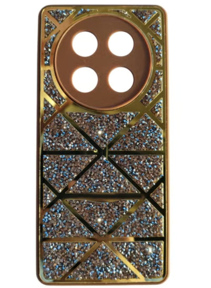 Women's Rhinestone Embroidered Holographic Phone Case Compatible with Realme 13 Pro Plus - Gold