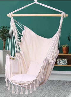 Jourvent Swing Chair Hanging hammock, home, garden rocking chair, polyester cotton off-white  - Image 2