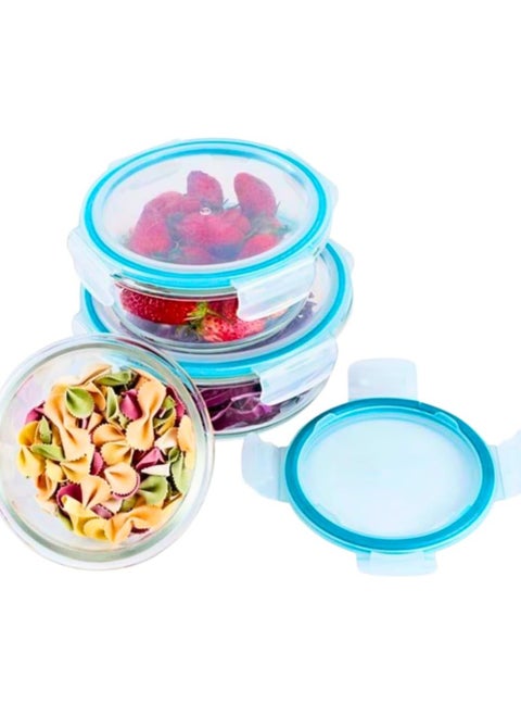Set of 3 Unbreakable Food Storage Boxes, BPA Free, Meal Prep Containers with Airtight Leakproof Lids, Easy to Seal, Reusable Lunch Containers for Kitchen and Home (Blue, Round)