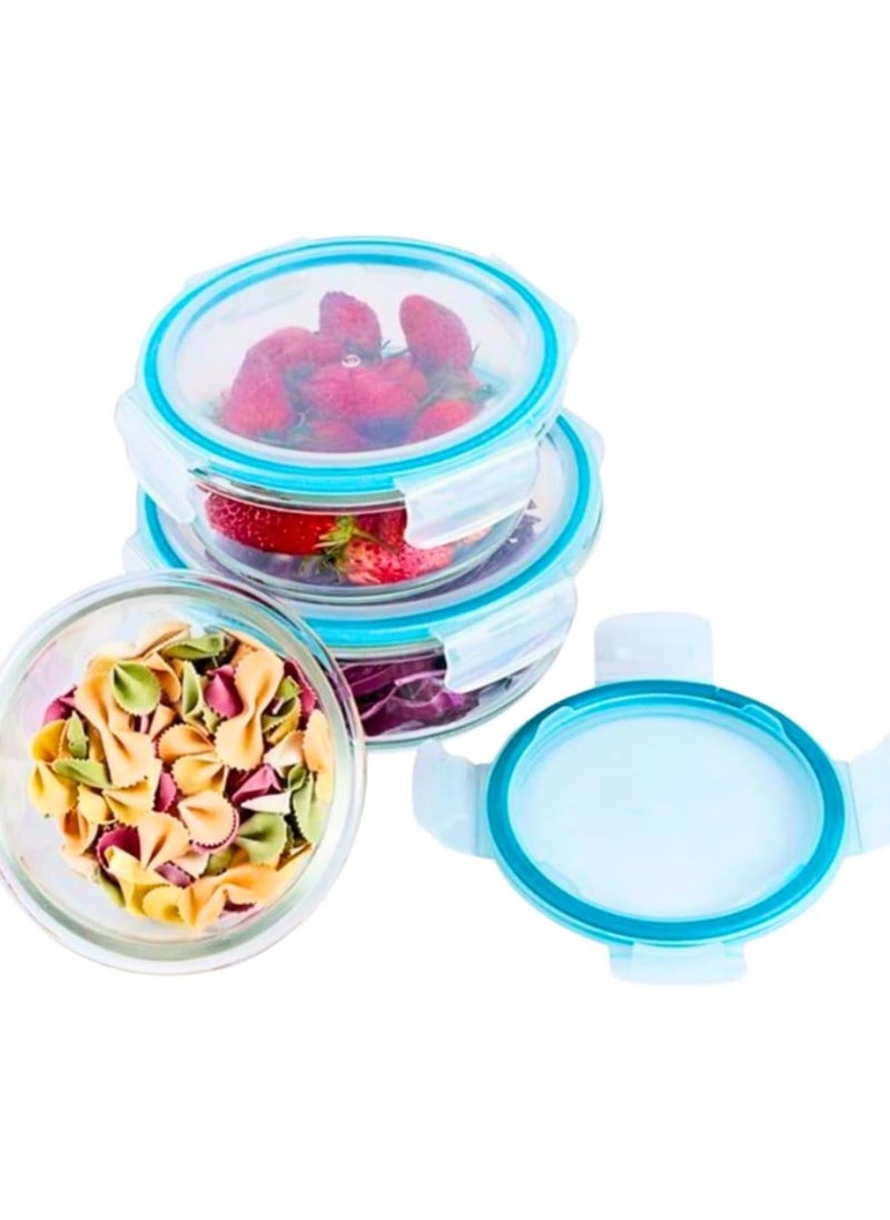 Set of 3 Unbreakable Food Storage Boxes, BPA Free, Meal Prep Containers with Airtight Leakproof Lids, Easy to Seal, Reusable Lunch Containers for Kitchen and Home (Blue, Round)