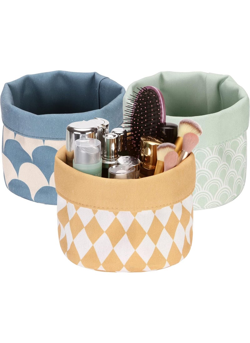 Sea Team Sea Team 3-Pack Canvas Fabric Cosmetic Makeup Organizer, Small Toiletry Storage Basket, Caddy, Case for Vanity, Countertop, Entryway, Bathroom, Kid’s Room, 7.5 x 8 Inches, Colorful 