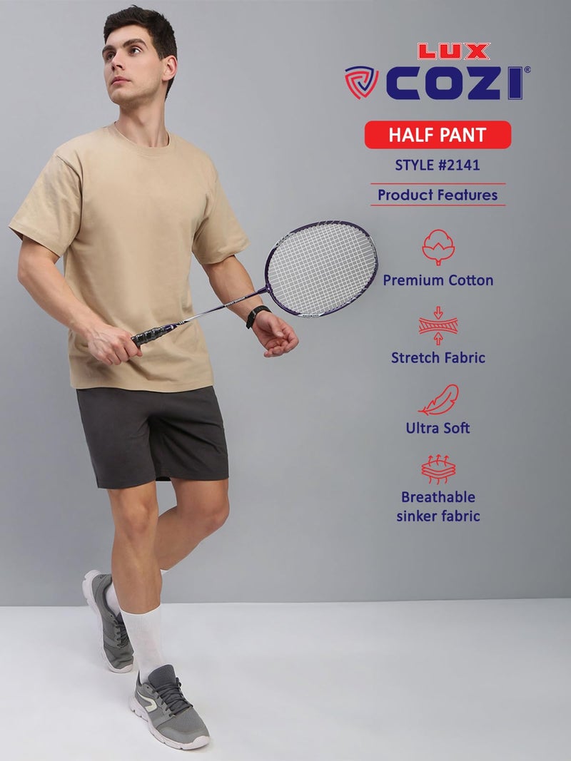 Lux Cozi Men's Cotton Regular Fit Solid Shorts with Side Pockets_COZI_2141_DRKGRY_L_1PC Dark Grey - Image 3