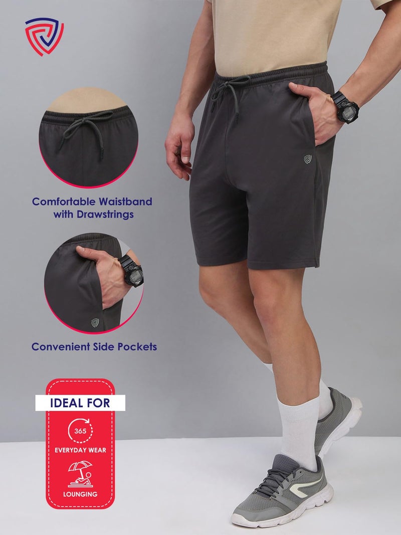 Lux Cozi Men's Cotton Regular Fit Solid Shorts with Side Pockets_COZI_2141_DRKGRY_L_1PC Dark Grey - Image 4