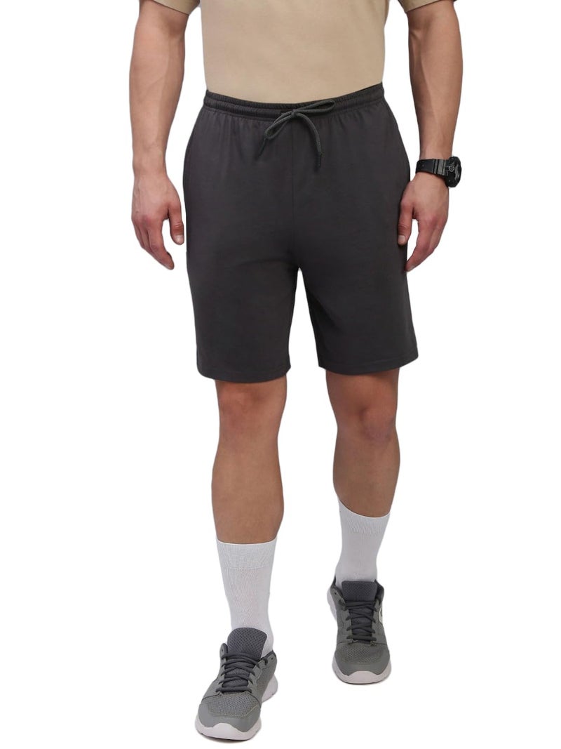Lux Cozi Men's Cotton Regular Fit Solid Shorts with Side Pockets_COZI_2141_DRKGRY_L_1PC Dark Grey - Image 1