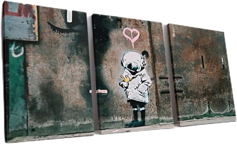 KAWAHONE Banksy Deep Sea Diver Lovers Spray Paint Graffiti & Street Art Modern Art Urban for Living Room, Bedroom, Office(24x36Inchx3pcs) - Image 1