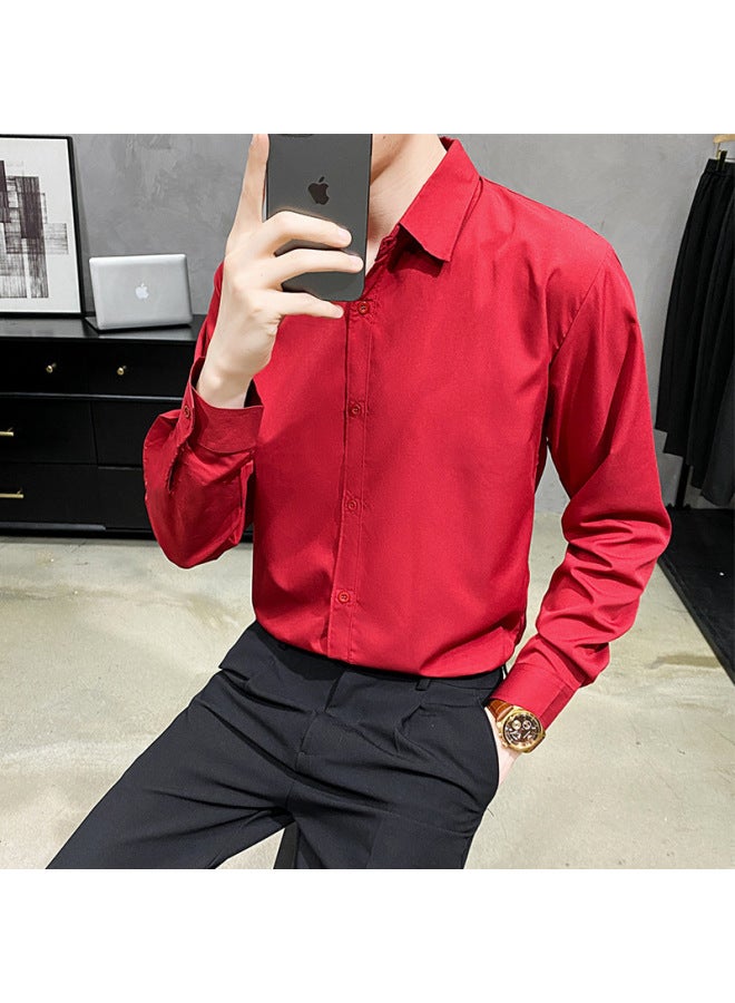 Shirt Men's Long-sleeved Spring And Autumn Business Casual No-iron Anti-wrinkle Shirt Work Wear Short-sleeved Summer Inch