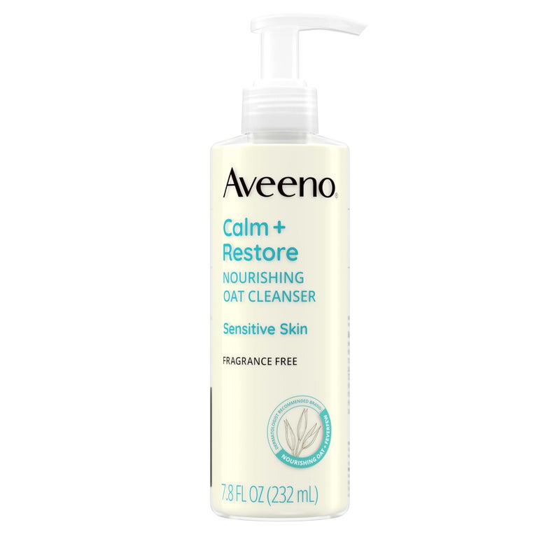 Aveeno Calm + Restore Facial Cleanser for Sensitive Skin, Hydrating Gentle Milky Face Cleanser with Nourishing Oat and Feverfew, Hypoallergenic Formula, Fragrance Free, 7.8 fl oz - Image 1