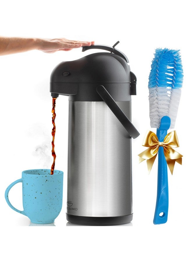 Cresimo إبريق قهوة هواء مع فرشاة تنظيف - 101 أونصة / 3 لتر إبريق هواء موزع ماء ساخن لمدة 12 ساعة أو موزع مشروبات باردة لمدة 36 ساعة مع مضخة - إباريق قهوة سهلة الصب للحفاظ على الحرارة كبيرة الحجم - كريسيمو - Image 1