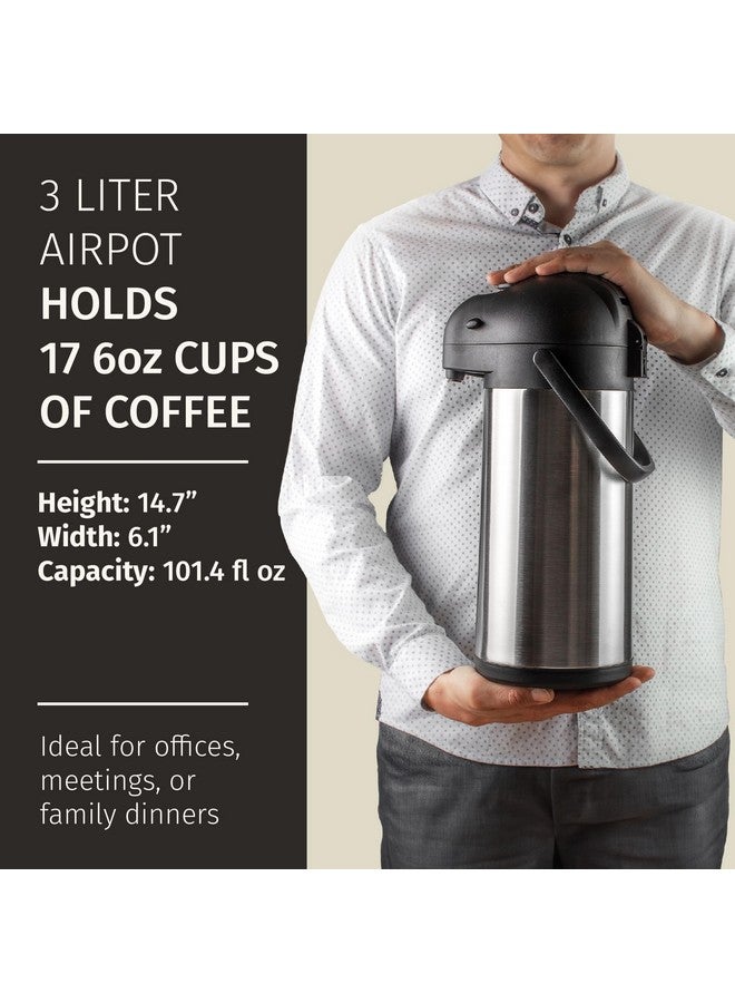 Cresimo إبريق قهوة هواء مع فرشاة تنظيف - 101 أونصة / 3 لتر إبريق هواء موزع ماء ساخن لمدة 12 ساعة أو موزع مشروبات باردة لمدة 36 ساعة مع مضخة - إباريق قهوة سهلة الصب للحفاظ على الحرارة كبيرة الحجم - كريسيمو - Image 4