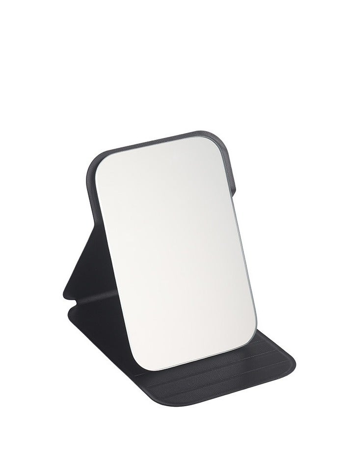 مرآة تجميل محمولة قابلة للطي مع غطاء PU أسود مثالية للسكن الجامعي والمكتب - Image 1