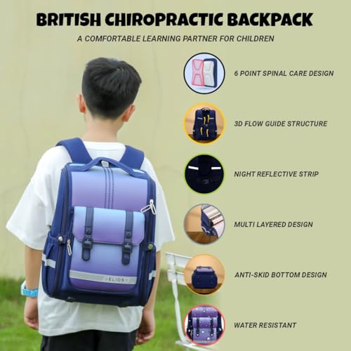Elios 15" British Design Kids School Backpack for Boys & Girls | Ages 6â€“10 Years, Class 2â€“5 | Reflective, Spinal Care, Functional Storage | Birthday & Rakhi Gift - Image 3