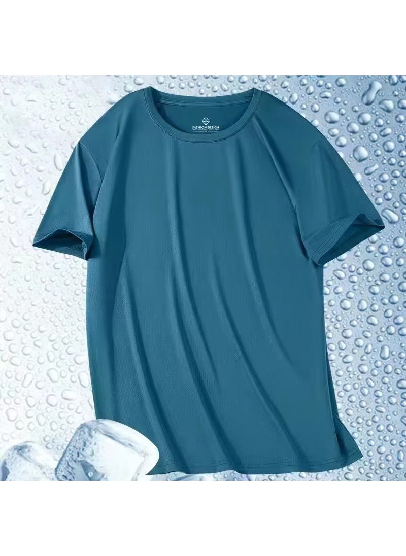 Generic - Mens Ice Silk Quick Dry Short Sleeve T-Shirt New Summer Mesh Breathable Cool Feeling Fitness Casual Top Loose Fit Fog Blue - Image 1