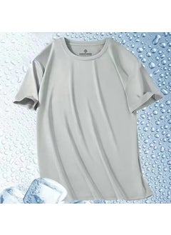 Generic Mens Ice Silk Quick Dry Short Sleeve T-Shirt New Summer Mesh Breathable Cool Feeling Fitness Casual Top Loose Fit Fog Blue  - Image 2