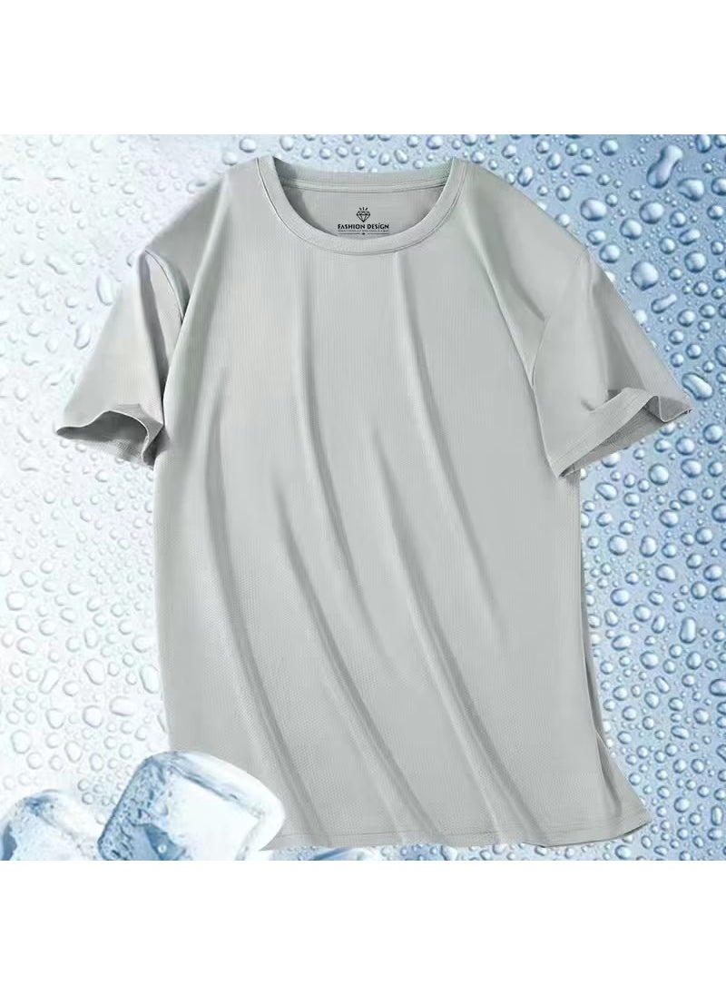 Generic - Mens Ice Silk Quick Dry Short Sleeve T-Shirt New Summer Mesh Breathable Cool Feeling Fitness Casual Top Loose Fit Fog Blue - Image 1