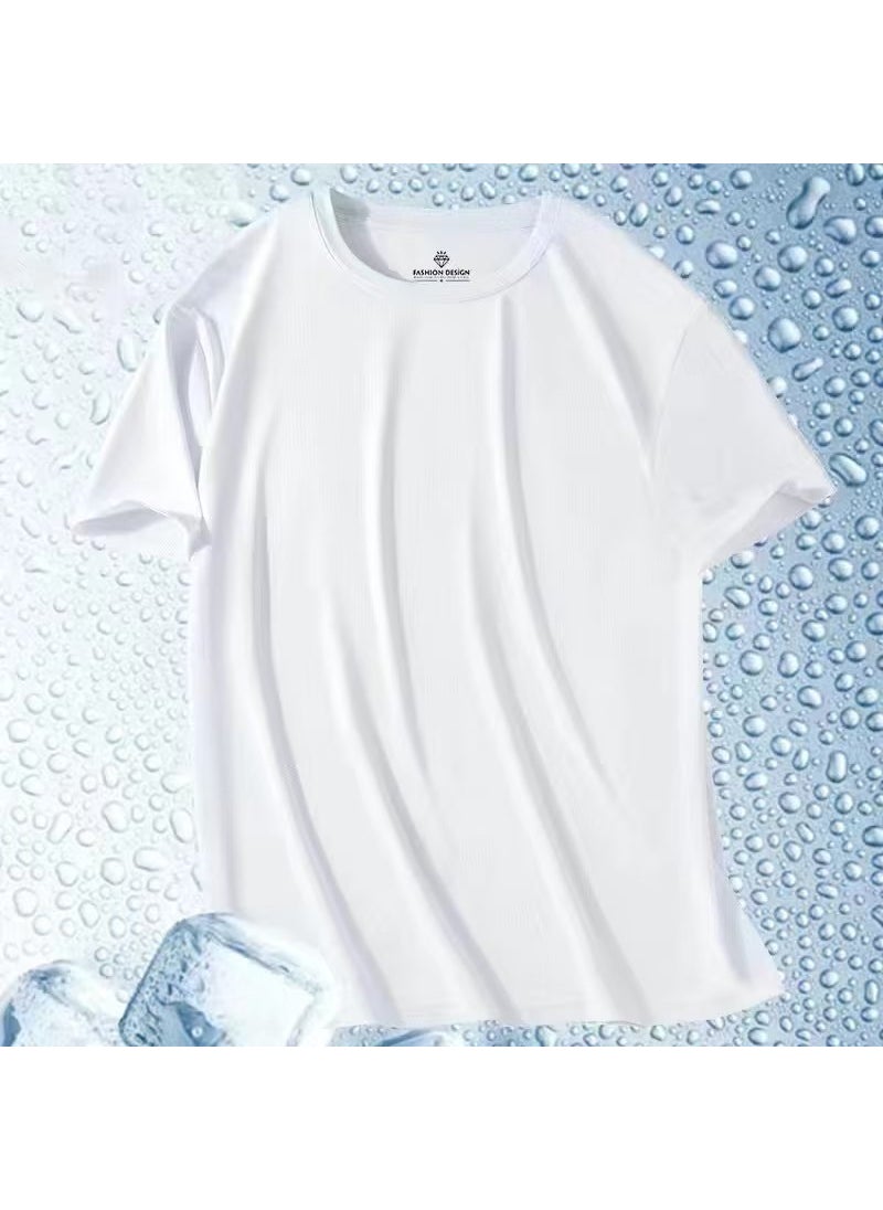 Generic - Mens Ice Silk Quick Dry Short Sleeve T-Shirt New Summer Mesh Breathable Cool Feeling Fitness Casual Top Loose Fit Fog Blue - Image 1