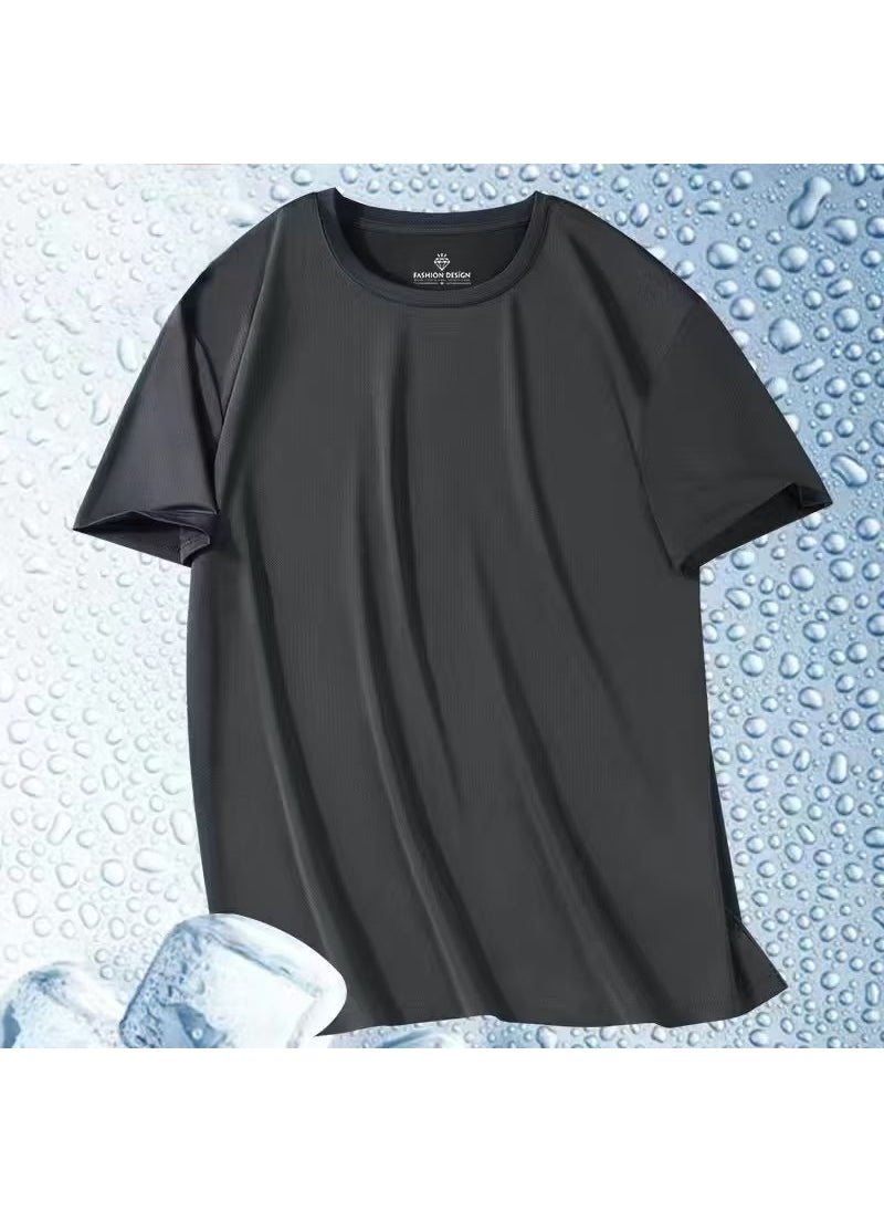 Generic - Mens Ice Silk Quick Dry Short Sleeve T-Shirt New Summer Mesh Breathable Cool Feeling Fitness Casual Top Loose Fit Fog Blue - Image 1