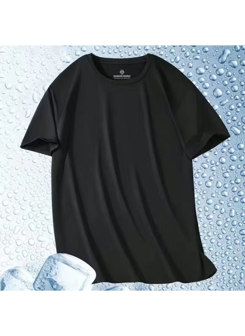Generic - Mens Ice Silk Quick Dry Short Sleeve T-Shirt New Summer Mesh Breathable Cool Feeling Fitness Casual Top Loose Fit Fog Blue - Image 1