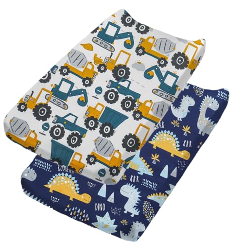Aisawate 2 Pack Changing Pad Cover for Girls Boys Ultra Soft Breathable Cotton Baby Diaper Change Table Pad Covers 32x16 Dinosaurs Car - Image 1