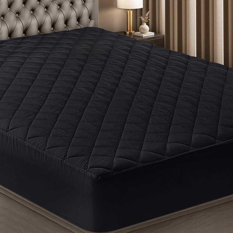 Utopia Bedding Quilted Fitted Mattress Pad Queen Size Elastic Fitted Mattress Topper Protector and Cover Stretches up to 16 Inches Deep Machine Washable Black