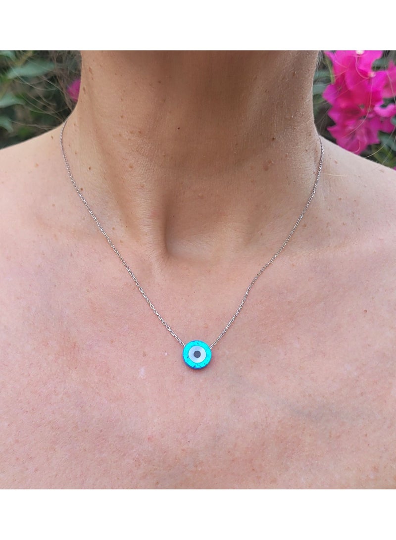 Alwan Silver Necklace with a Blue Opal Evil Eye - Image 3