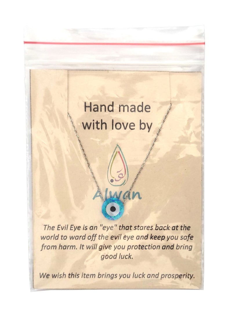 Alwan Silver Necklace with a Blue Opal Evil Eye - Image 4