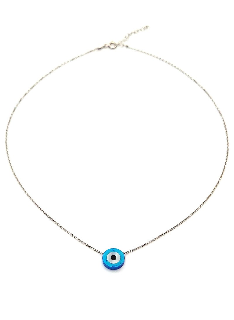 Alwan Silver Necklace with a Blue Opal Evil Eye - Image 1