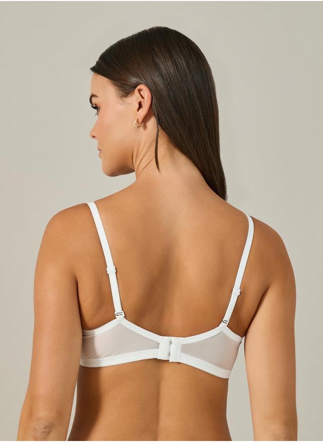 Styli - Padded Wired Balconette Bra with Floral Applique - Image 1