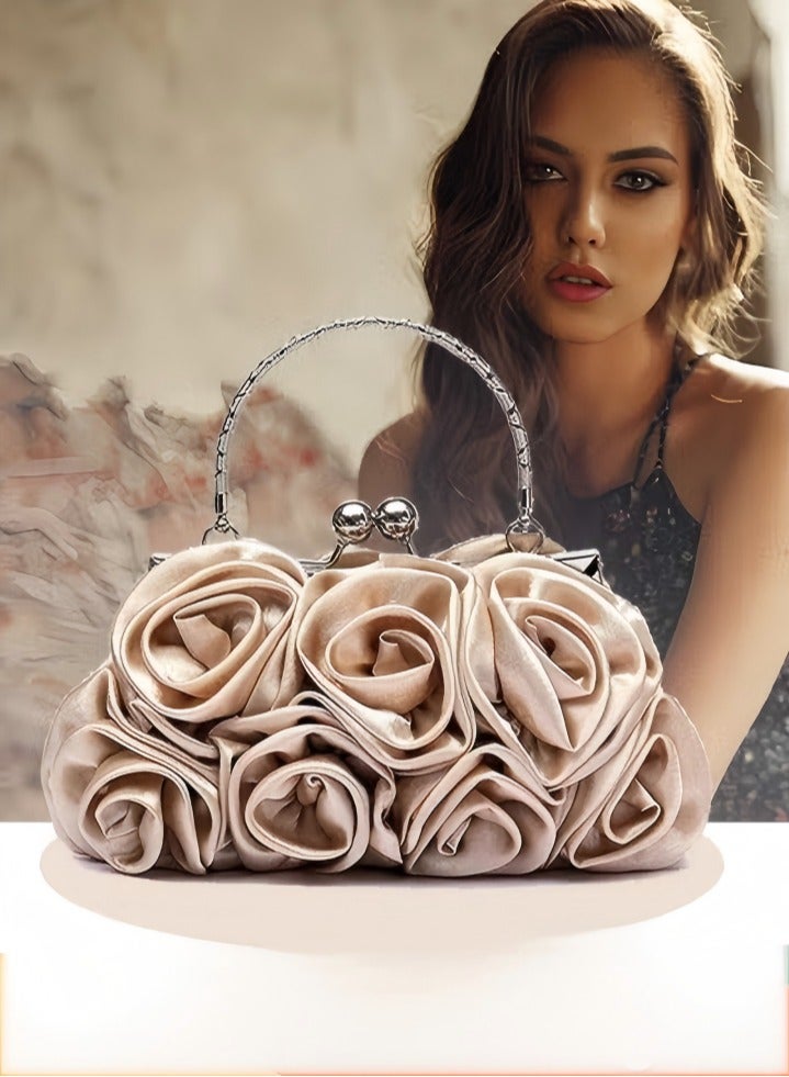 DUNISO Women Roses Satin Clutche Fashion Floral Handbag Evening Party Bridal Party Handbag Purses For Women 20*5*12 cm  - Image 1