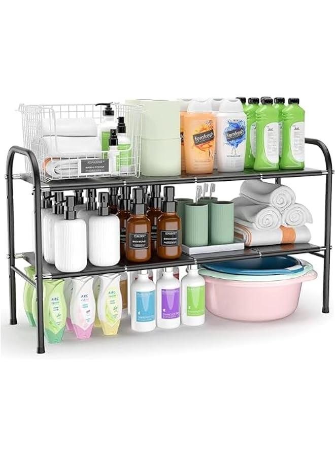 هوكور منظمات وتخزين تحت الحوض من توريسيك، منظم رفوف خزانة قابل للتوسيع من طبقتين مع 8 الواح قابلة للفصل قابلة للازالة للمطبخ والحمام - Image 1