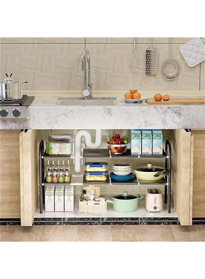 هوكور منظمات وتخزين تحت الحوض من توريسيك، منظم رفوف خزانة قابل للتوسيع من طبقتين مع 8 الواح قابلة للفصل قابلة للازالة للمطبخ والحمام - Image 2