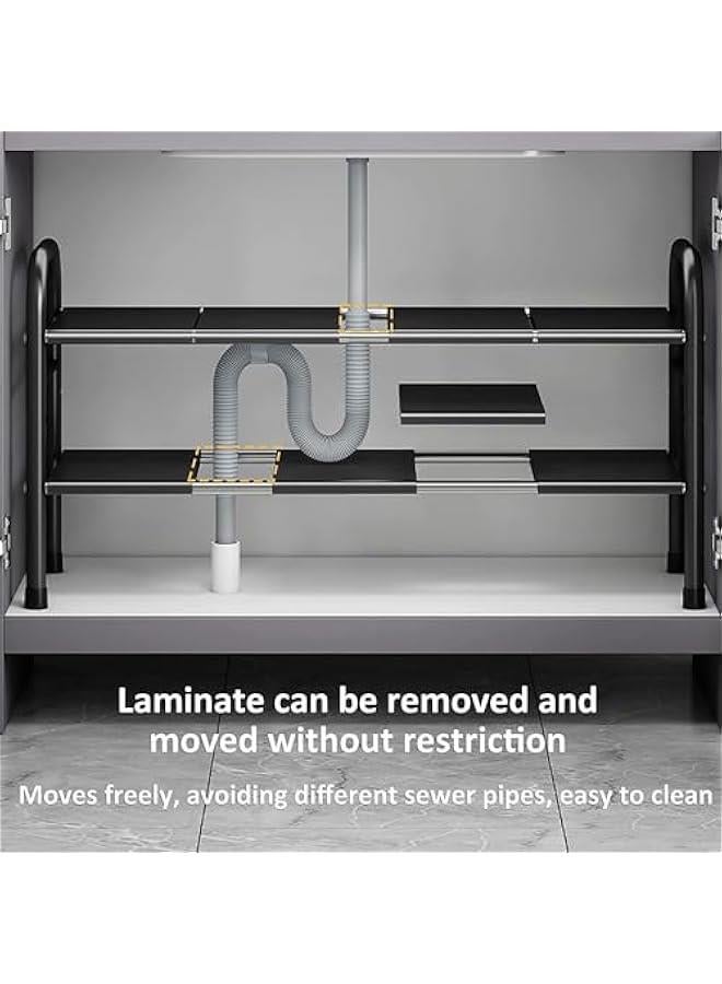 هوكور منظمات وتخزين تحت الحوض من توريسيك، منظم رفوف خزانة قابل للتوسيع من طبقتين مع 8 الواح قابلة للفصل قابلة للازالة للمطبخ والحمام - Image 4