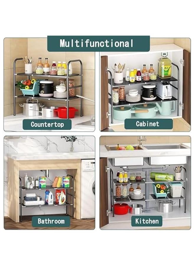 هوكور منظمات وتخزين تحت الحوض من توريسيك، منظم رفوف خزانة قابل للتوسيع من طبقتين مع 8 الواح قابلة للفصل قابلة للازالة للمطبخ والحمام - Image 5